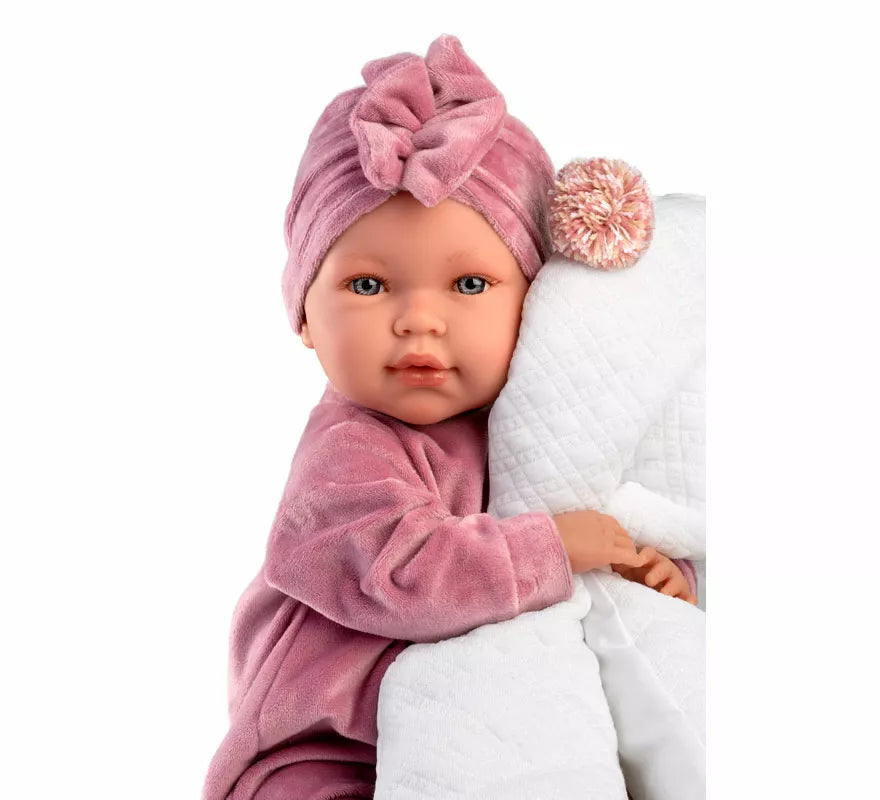 Translation missing: de.Muñeca Abril Llorona de 42 cm con Chichonera y Conjunto