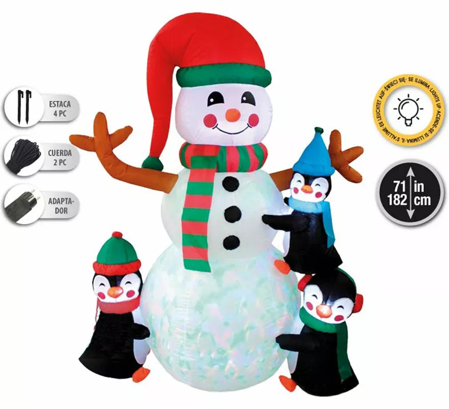 Translation missing: de.Muñeco de Navidad y Pingüinos Hinchables con LED de 182 cm