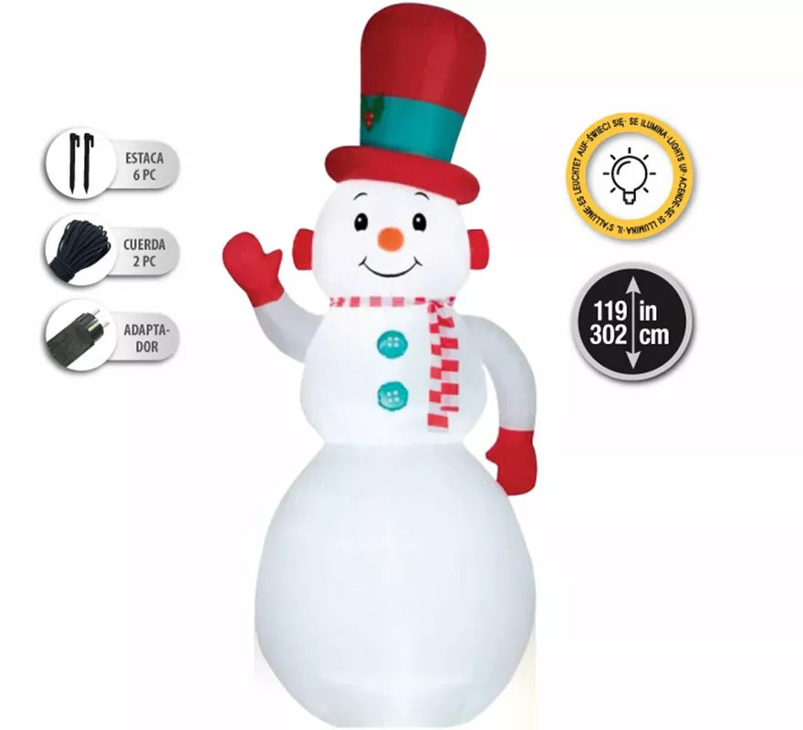 Translation missing: de.Muñeco de Nieve Sonriente Hinchable con LED de 302 cm
