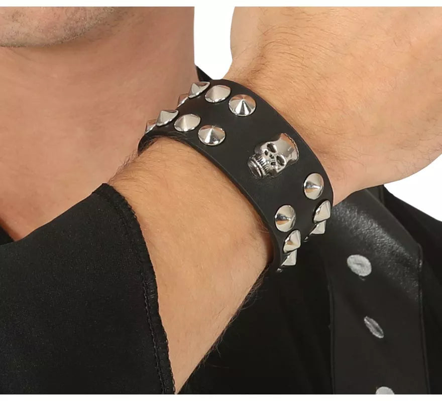 Translation missing: de.Muñequera de Calavera Símil de Cuero Negro