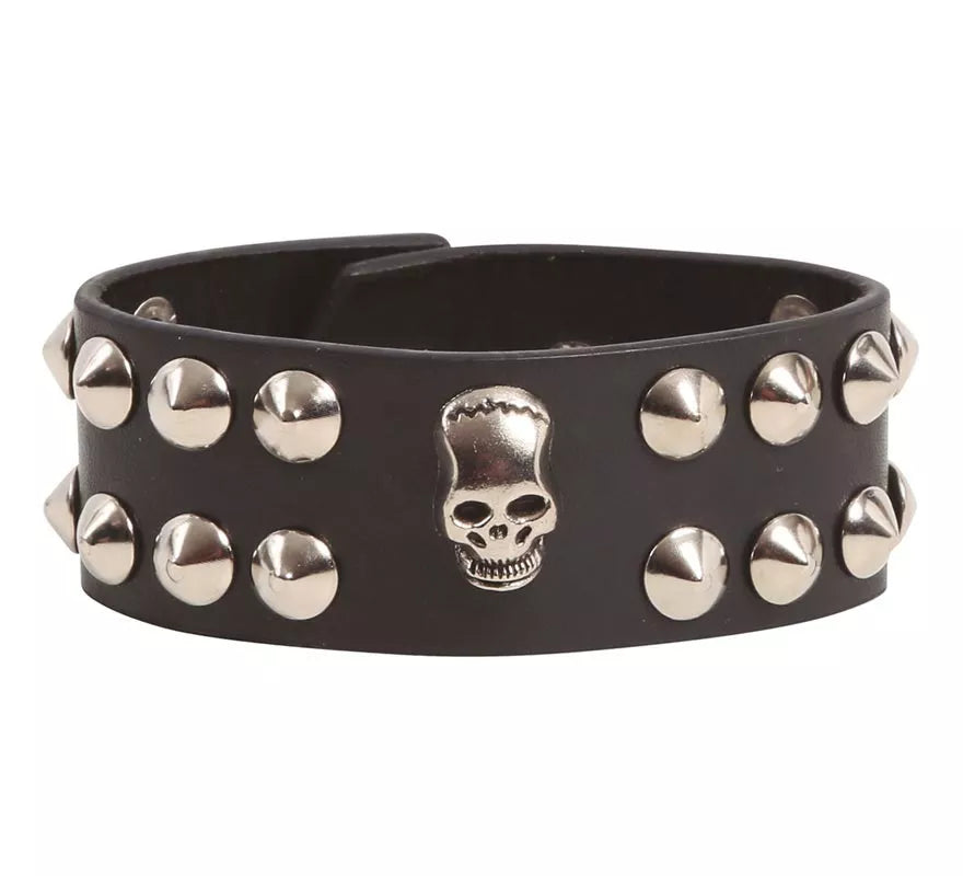 Translation missing: de.Muñequera de Calavera Símil de Cuero Negro