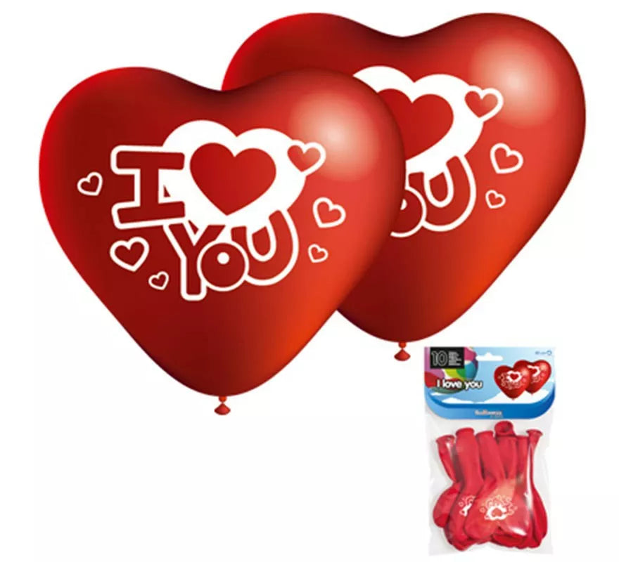Translation missing: de.Pack 10 Globos forma de Corazón I Love You de 80 cm de perímetro
