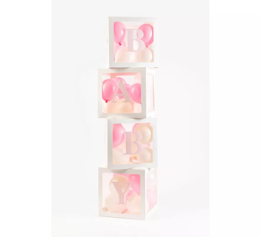 Pack 4 Cajas decorativas con pegatinas LOVE y BABY para llenar con Globos