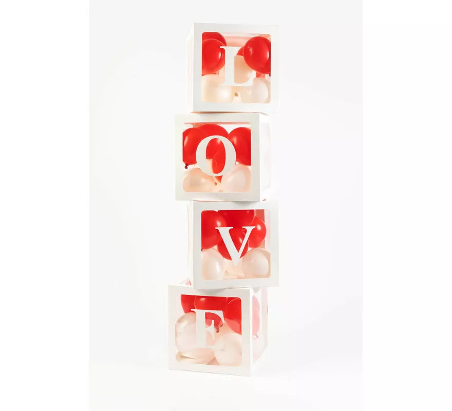 Translation missing: de.Pack 4 Cajas decorativas con pegatinas LOVE y BABY para llenar con Globos