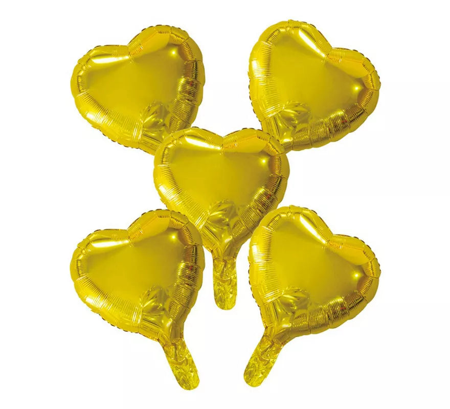 Translation missing: de.Pack 5 Globos de Foil Corazón Oro de 23 cm