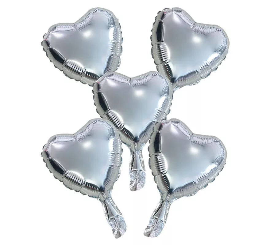 Translation missing: de.Pack 5 Globos de Foil Corazón Plata de 23 cm