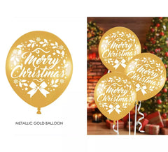Packung mit 10 goldenen Latexballons „Merry Christmas“.