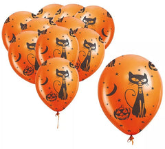 Packung mit 10 Katzen- und Kürbisballons von 30 cm