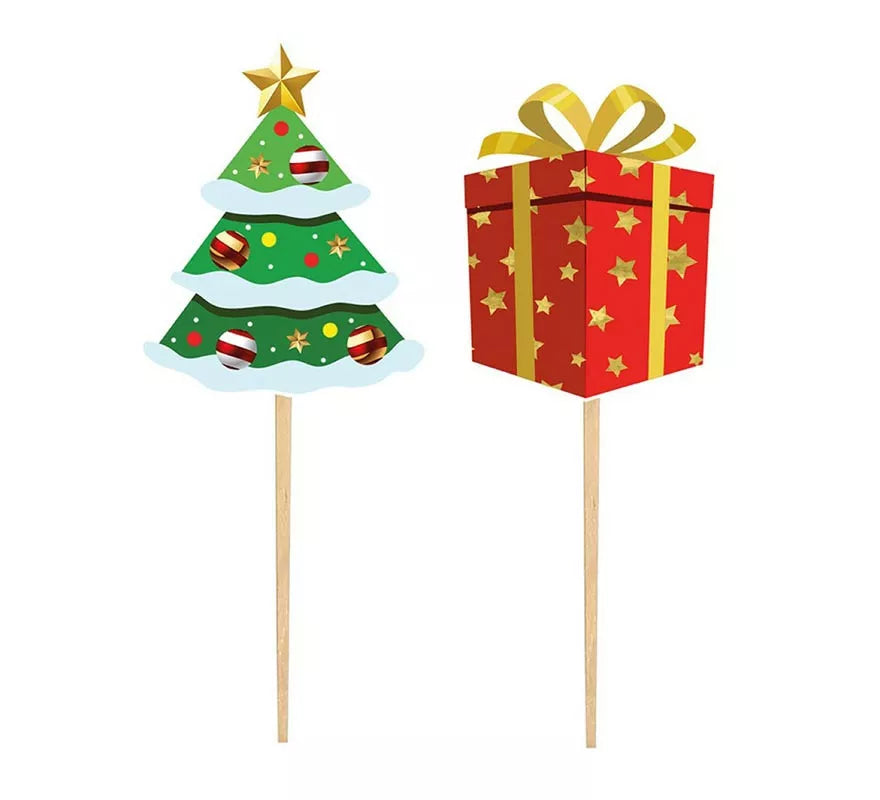 Translation missing: de.Pack de 12 Palillos Decorativos Árbol de Navidad de papel de 6 cm