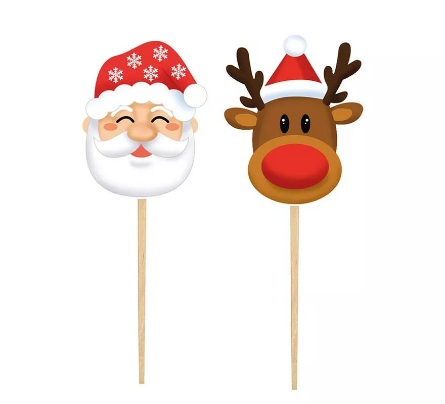 Translation missing: de.Pack de 12 Palillos Decorativos Papá Noel de papel de 6 cm