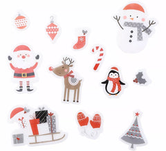 Packung mit 12 Gel-Aufklebern, Weihnachtsschlittenfiguren, 20 x 25 cm
