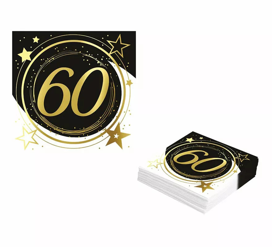 Translation missing: de.Pack de 12 Servilletas 60 Años Cumpleaños y Aniversarios de 33X33 cm