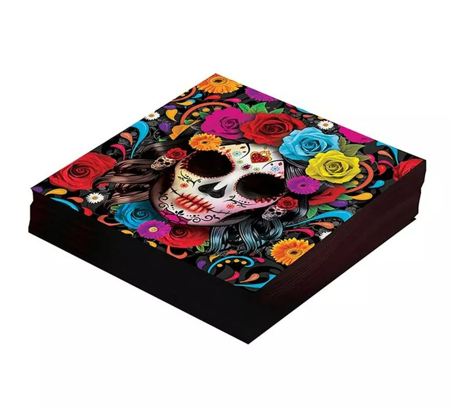 Pack de 12 Servilletas Catrina colorida de 33x33 cm