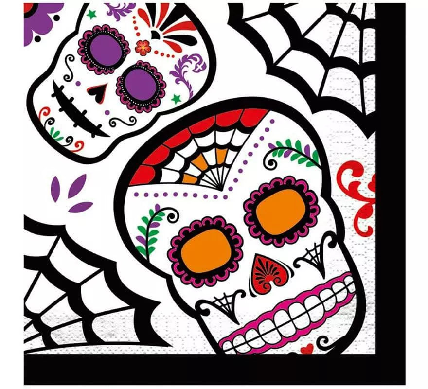 Translation missing: de.Pack de 12 Servilletas del Día de los Muertos 33x33 cm