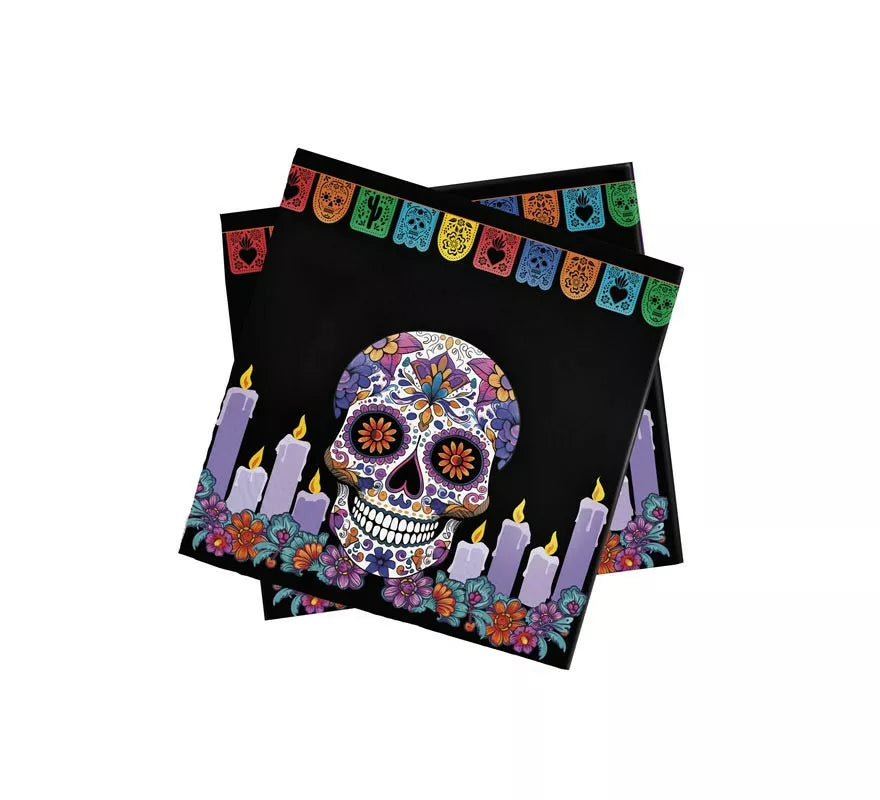 Translation missing: de.Pack de 12 Servilletas Día de los Muertos de 33x33 cm