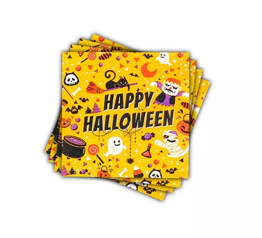 Translation missing: de.Pack de 12 Servilletas Happy Halloween Print naranja de 33x33 cm