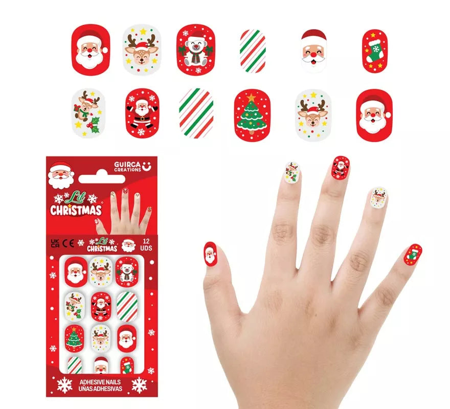 Translation missing: de.Pack de 12 Uñas Adhesivas de Papá Noel para niña