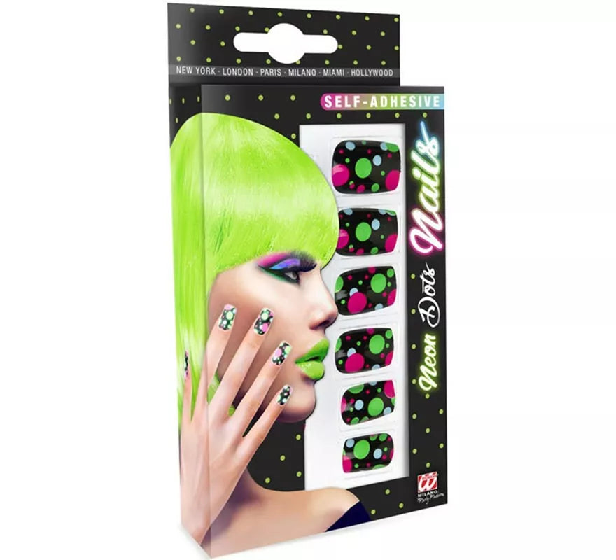 Pack de 12 Uñas Autoadhesivas de Bolitas neón