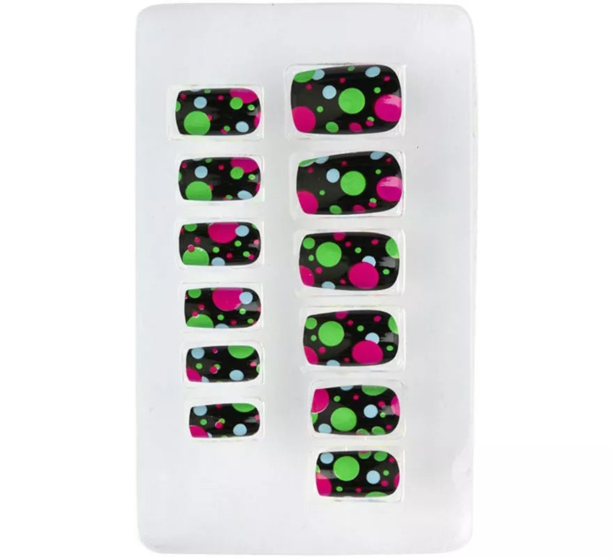 Pack de 12 Uñas Autoadhesivas de Bolitas neón