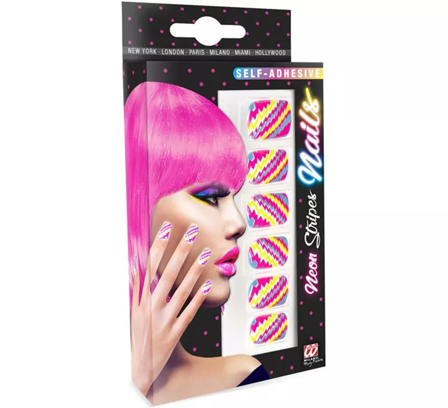 Translation missing: de.Pack de 12 Uñas Autoadhesivas de Rayas neón