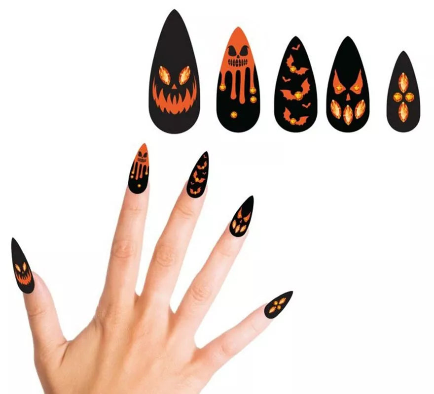 Translation missing: de.Pack de 12 Uñas Postizas Calabazas con Joyas