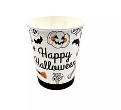 Packung mit 12 250-ml-Gläsern mit Happy Halloween-Aufdruck in Schwarz und Weiß