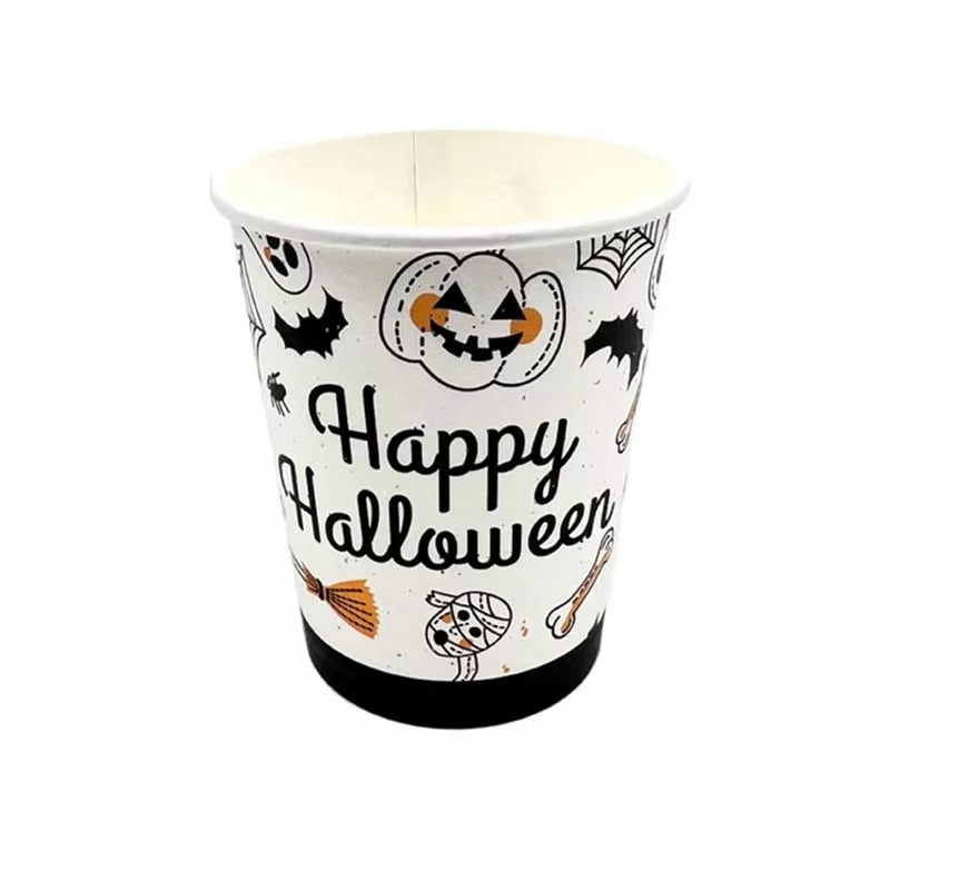 Translation missing: de.Pack de 12 Vasos de 250 ml Happy Halloween Print blanco y negro