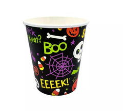 Packung mit 12 orangefarbenen Gläsern mit gruseligem Halloween-Aufdruck, à 250 ml