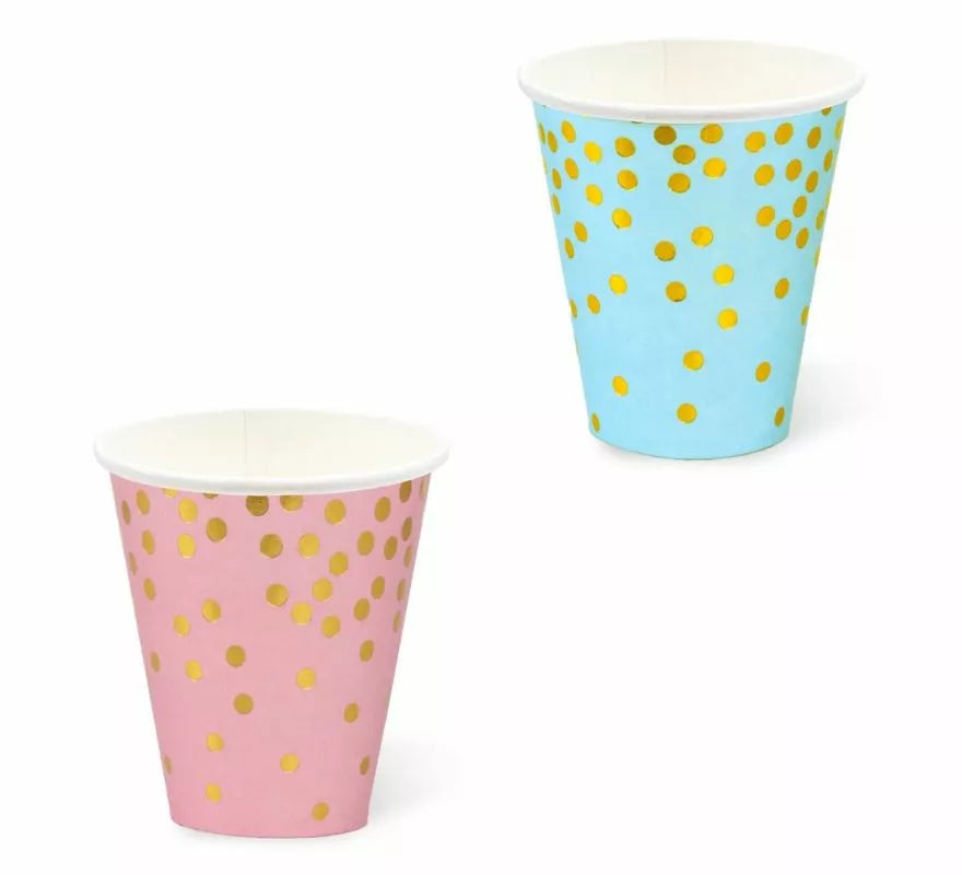 Translation missing: de.Pack de 12 Vasos de cartón con lunares dorados de 250 ml en varios colores