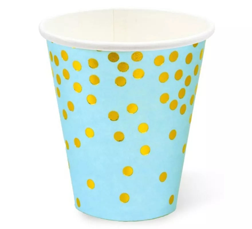 Translation missing: de.Pack de 12 Vasos de cartón con lunares dorados de 250 ml en varios colores
