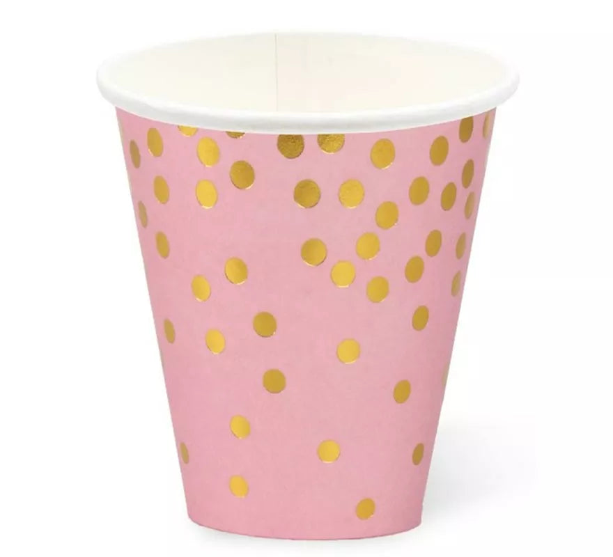 Translation missing: de.Pack de 12 Vasos de cartón con lunares dorados de 250 ml en varios colores
