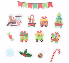 Packung mit 13 Gel-Aufklebern, Weihnachtszugfiguren, 20 x 25 cm