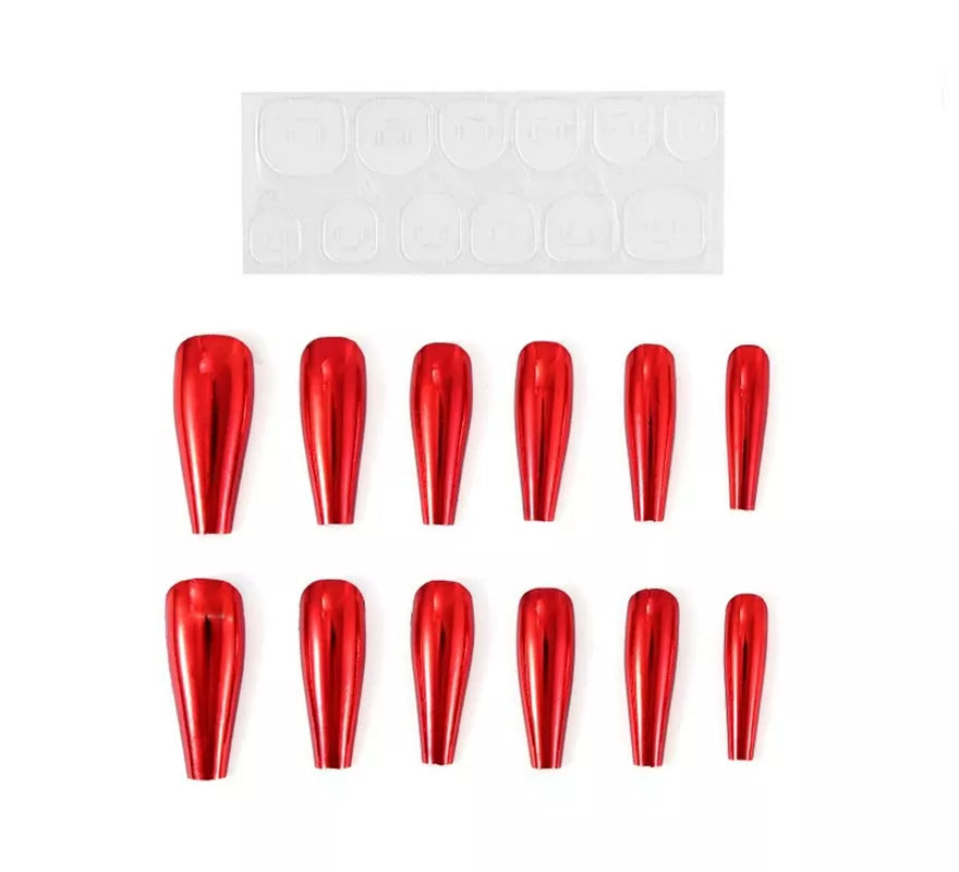 Translation missing: de.Pack de 13 Uñas Autoadhesivas efecto metal roja