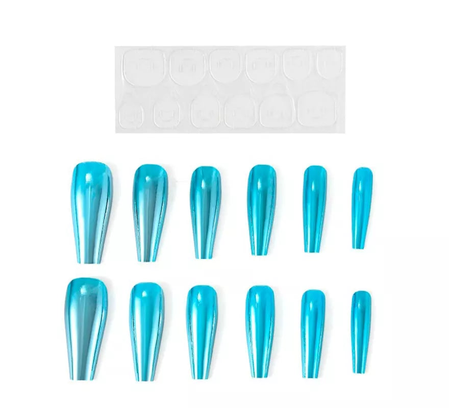 Translation missing: de.Pack de 13 Uñas Autoadhesivas efecto metal turquesa