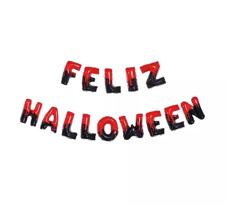 Translation missing: de.Pack de 14 Globos Feliz Halloween negro y rojo de 40 cm