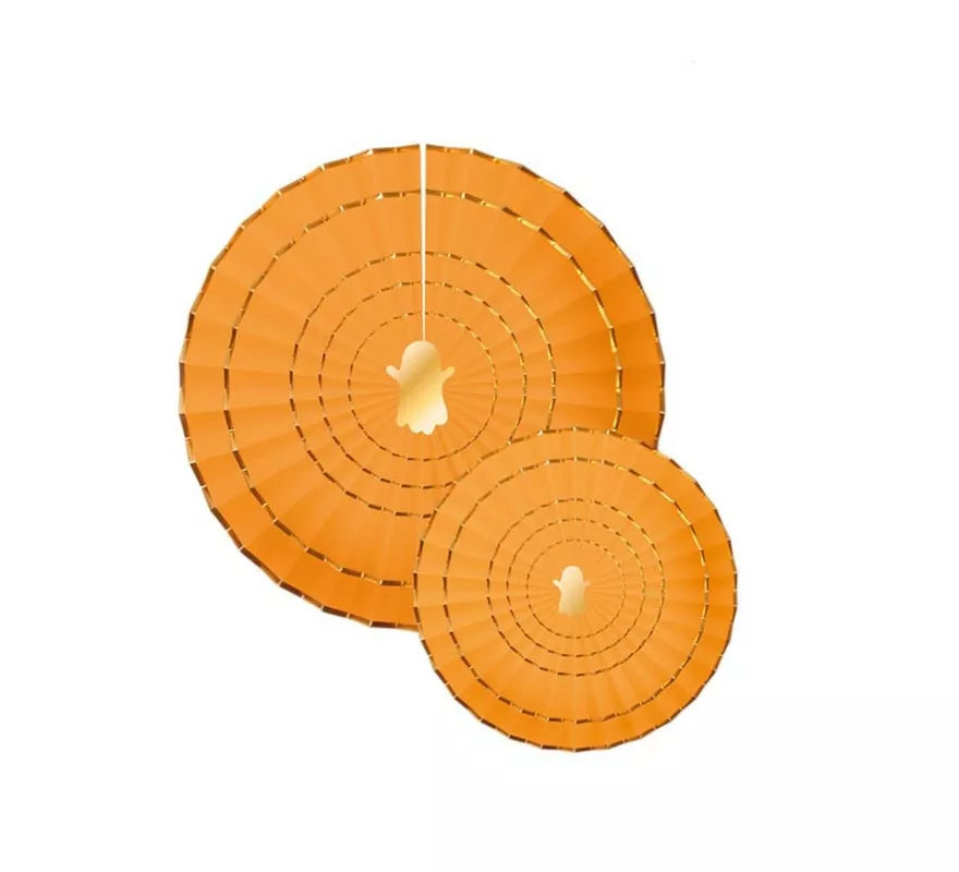 Translation missing: de.Pack de 2 Abanicos de papel Halloween naranja de 20 y 30 cm