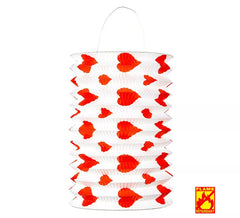Packung mit 2 Laternen aus roten Herzen schwer entflammbar 16x28 cm