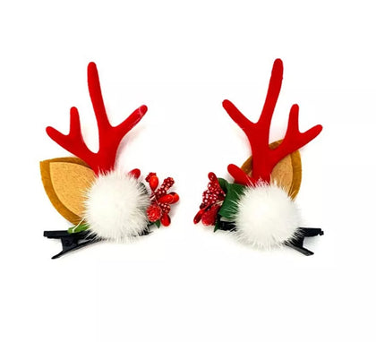 Pack de 2 Pinzas de Reno cuernos rojos de 8x5 cm
