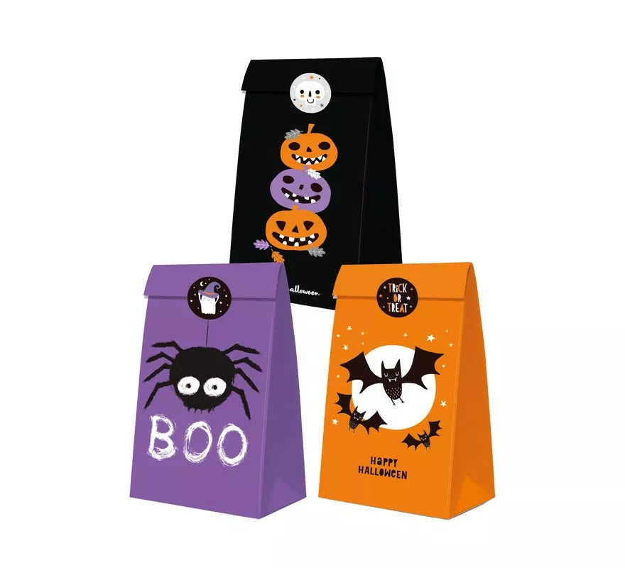 Translation missing: de.Pack de 3 Bolsas Halloween con pegatina de papel en colores surtidos de 24x13x8 cm