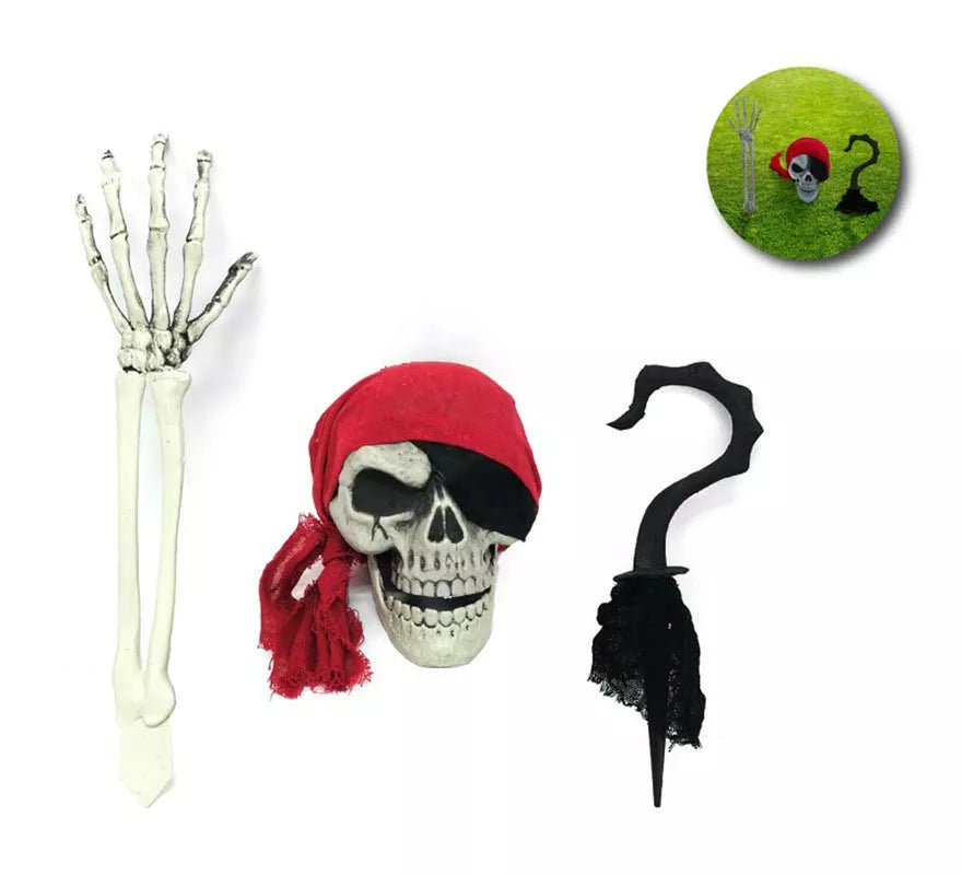 Translation missing: de.Pack de 3 piezas decorativas: Calavera, brazo esqueleto y garfio de 40 cm