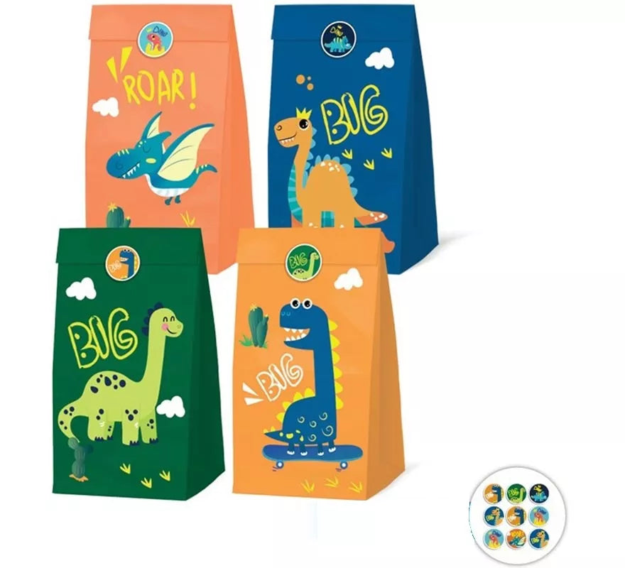 Translation missing: de.Pack de 4 Bolsas Papel de Dinosaurios con Pegatinas