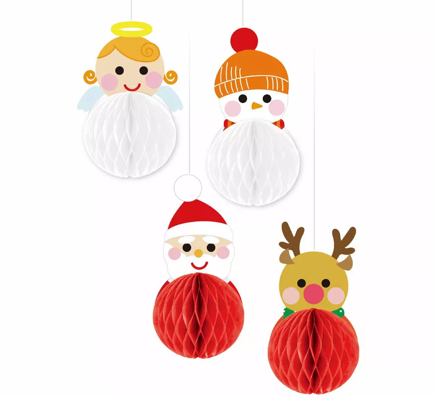Translation missing: de.Pack de 4 Colgantes Panal de Muñecos de Navidad