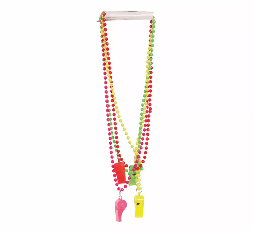 Pack de 4 Collares Neón con Silbato en colores surtidos