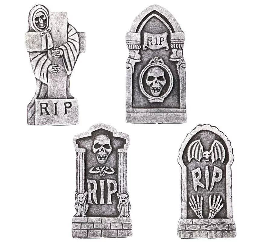 Pack de 4 Lápidas Calaveras de 21,5x6,5x42 cm