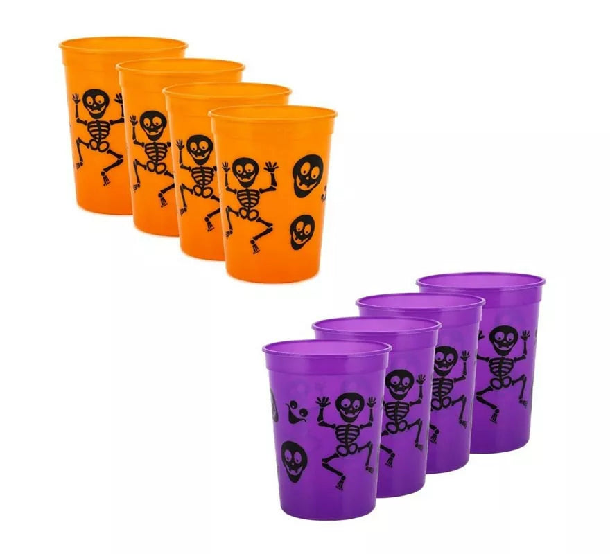 Translation missing: de.Pack de 4 Vasos de Plástico de Esqueletos de 10x8x6 cm en varios colores