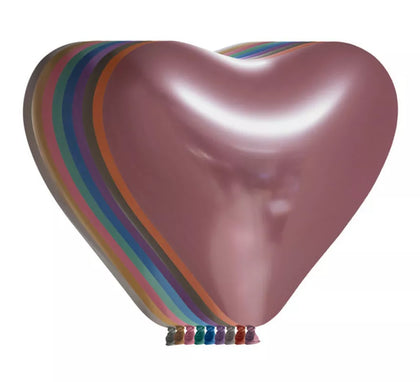 Pack de 6 Globos Cromados Corazón Colores Surtidos de 30 cm
