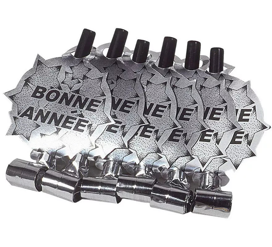 Translation missing: de.Pack de 6 Matasuegras Plateadas 'Bonne Année' para Nochevieja