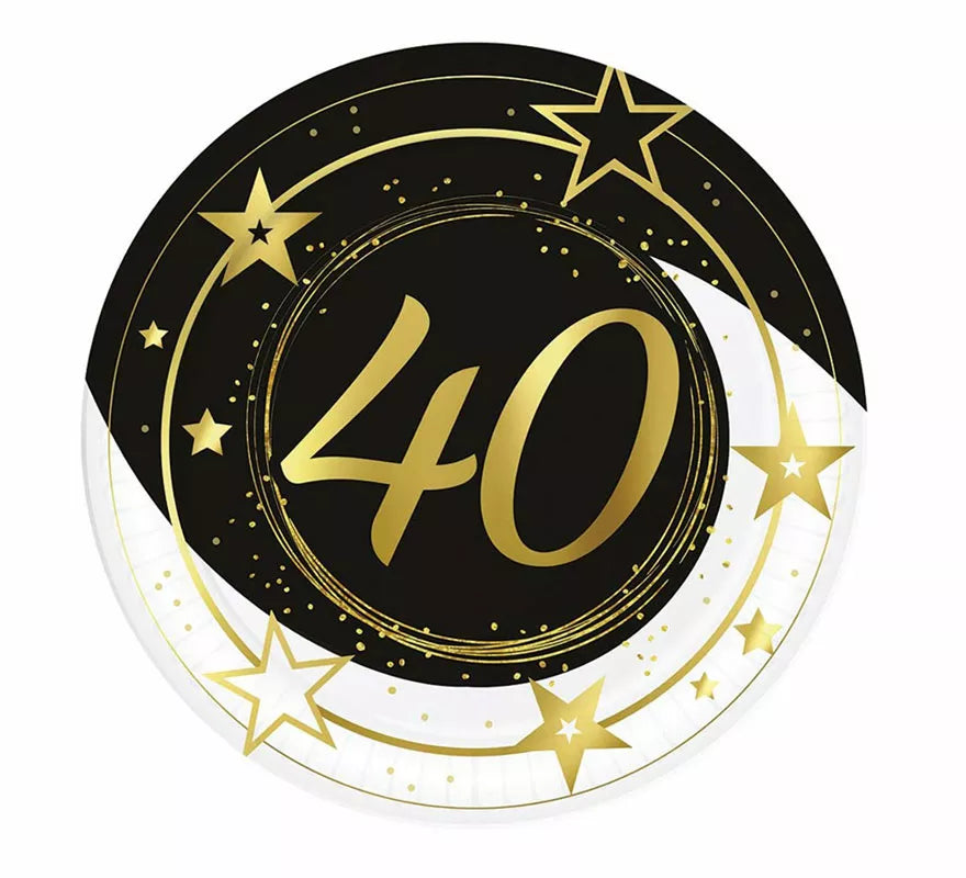 Pack de 6 Platos 40 Años Cumpleaños y Aniversarios de 23 cm