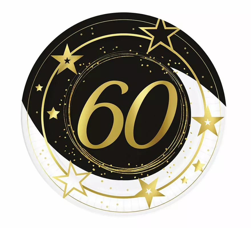 Pack de 6 Platos 60 Años Cumpleaños y Aniversarios de 23 cm