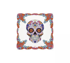 Packung mit 6 quadratischen Totenkopf-Tellern aus Papier von 20,5 x 20,5 cm